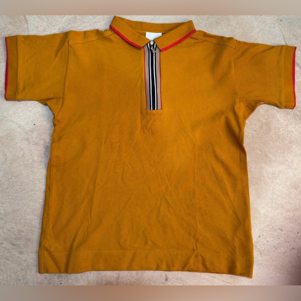 Boys Burberry Mustard Polo with Striped Collar *Like New*